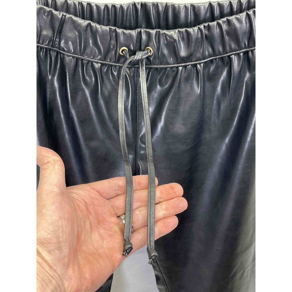Enza Costa Black Vegan Faux Leather Elastic Waist Ankles Jogger Pants Sz 2 (Med) - Picture 3 of 10
